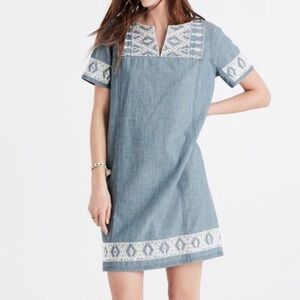 Madewell Chambray Embroidered Tunic Dress